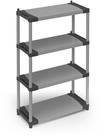 Adventa: Étagère en résine de PVC et PP, 4 étagères, Facile à Assembler, système modulaire, Durable, adaptée aux environnements intérieurs et extérieurs, 80 L x 40 x 165 H cm