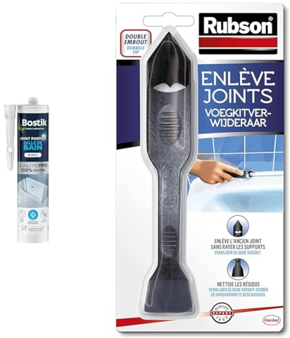 Bostik Mastic d’Étanchéité Joint Parfait Salle de Bain – Jointe Tous Matériaux & Rubson | Enlève Joints à double embout – Outil pour enlever l'ancien joint sans rayer les supports
