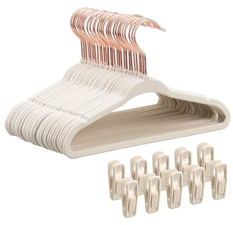 Tonswachic Baby Velvet Hangers 30 Pack - 11 Inch Premium Felt Non Slip Kids Hanger for Infant & Toddler Clothes - 0.2 Slim Space-Saving Baby Felt Hangers for Children's Closet with 10 Clips - Beige