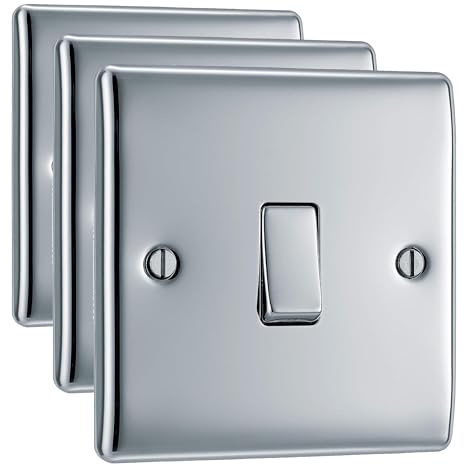 BG Electrical NPC12 Single Light Switch, Polished Chrome, 2-Way, 16AX (Pack of 3)