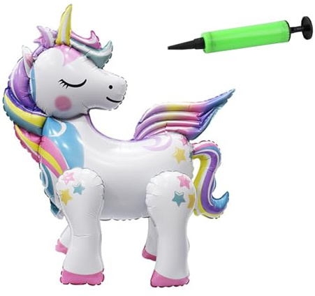 AYNKH Einhorn Luftballons 3D Einhorn Party Dekorationen Cartoon Einhorn Helium Ballon Gradient Party Festival Dekoration Requisiten Aluminiumfolie Ballons mit Ballonpumpe