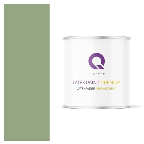 Q-COVER, vernice al lattice lavabile 2L (circa 14m2), tonalità verde oliva scuro, vernice per interni, per pareti e soffitti, classe 2, finitura opaca, per allergici, resistente all'abrasione, inodore
