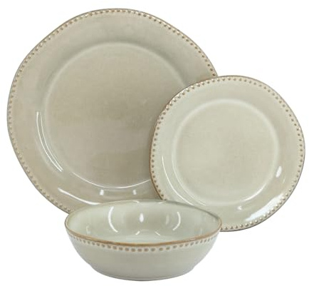 WeHome - Set Piatti Ceramica Rita 6 Persone 18 Pezzi Colorati Moderni 3 Misure Lavavetri Microonde (Khaki)