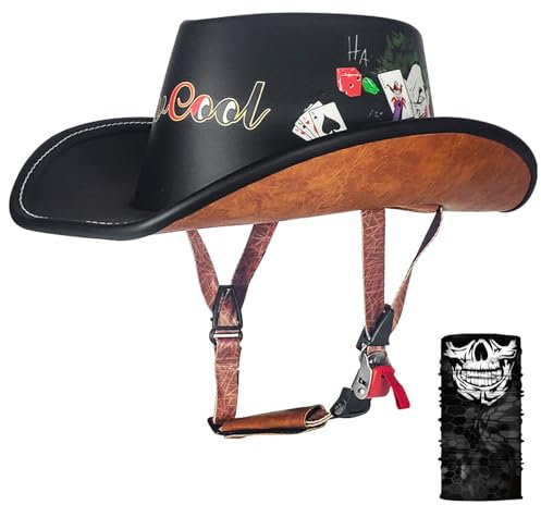 OZSSLJJ Retro-Halbhelm, DOT-geprüfter offener Helm, Cowboyhut, Motorrad-Halbhelm, Western-Cowboy-Helm(Cowboy Western,XL(61-62cm))
