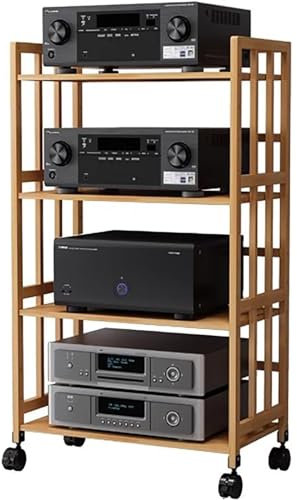 Höhenverstellbarer HiFi-Ständer, Medien-Regal, Audio-Komponenten-Regal für TV-/DVD-Player/Kabelboxen, 5 Etagen, Stereo-Schrank mit Schallplatten-Aufbewahrungshalter, Schwarz (90 x 38 x 123 cm)