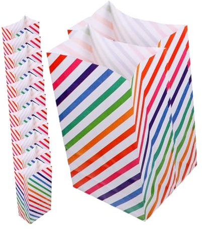 NOLITOY 24stücke Regenbogenstreifen Papiertüte Kleine Geschenktüte Mit Regenbogenstreifen Papiertüten Für Süßigkeitentüten Backtüten Geschenkkartons Geschenkpapiertüte