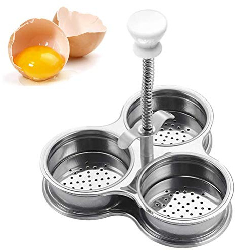 Egg Poacher, Egg Boiler with 3 Stainless Steel Grids Stainless Steel Egg Poaching Pan Egg Cooker Egg Poacher Pan for Breakfast Cooking Tool (Silver)