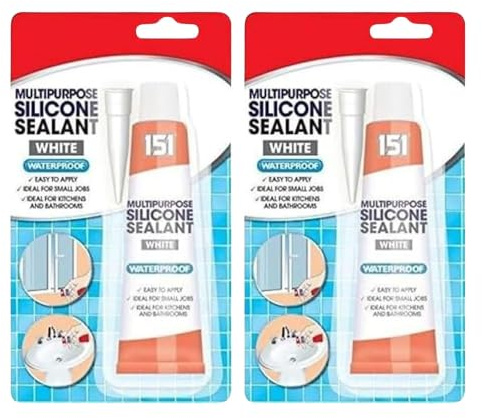 White Silicone Sealant - High-Performance Waterproof Sealant for Bathroom & Kitchen, Multipurpose Use (2 x 70g Tubes)