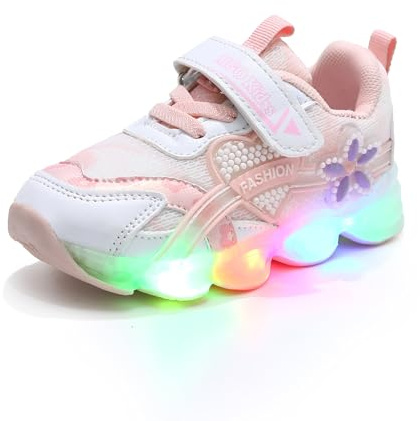 Emisünde Zapatillas deportivas LED for niños, con luces y flores de amor, transpirables y luminosas, for niñas de 1 a 6 años(Rosa,26 EU)