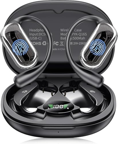 EUQQ Open Ear Headphones - 5.4 Bluetooth Earphones for Running, Ultra Comfort Sport Open Ear Buds, Stereo Sound Earbuds Wireless, IP7, 50H Playtime