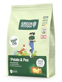 Green Petfood VeggieDog med potatis och ärta (5 x 900 g) | Vuxen | Premium torrfoder för vuxna känsliga hundar | vegetarisk och spannmålsfri | med läcker sötkartfoffel | 5-pack