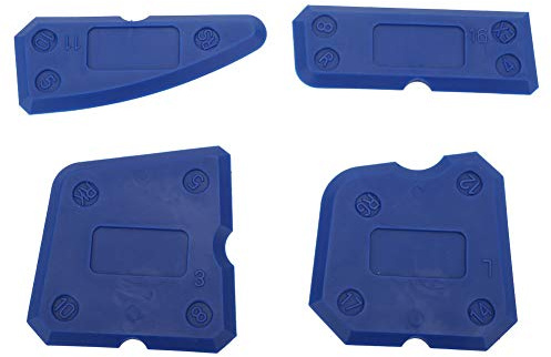 4pcs Caulk Tools Kit, Sealant Silicone Grout Finishing Cement Caulking Scraper Caulk Skirting Base Boards Replaceable Pads for Kitchen Bathroom Floor Blue