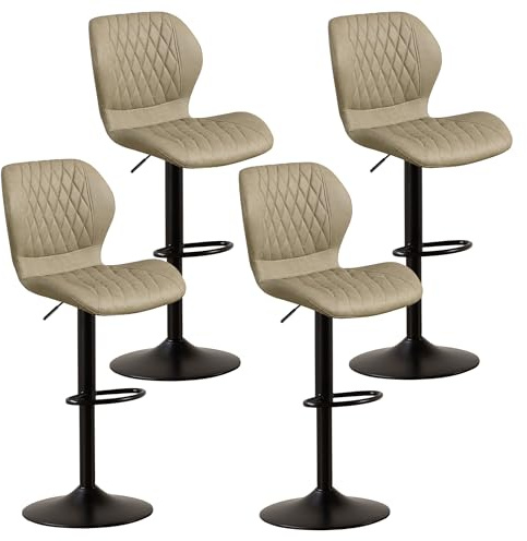 YUUIJOAA Barhocker,Bar Stühle mit Lehne, 360°Drehstuhl Küchenstuhl, Höhenverstellbar, PU-Kunstleder, für Esszimmer Heimbar Kücheninsel (Khaki, 4 PCS)