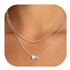 Bestyle Collar Inicial Letra A Plata Colgante Corazon Plateado Choker Gargantilla Fina Cadena de Acero Inoxidable Doble Capa 35.5cm y 40.6cm Joyas de Mujer Chica Madre Hija Novia Amiga