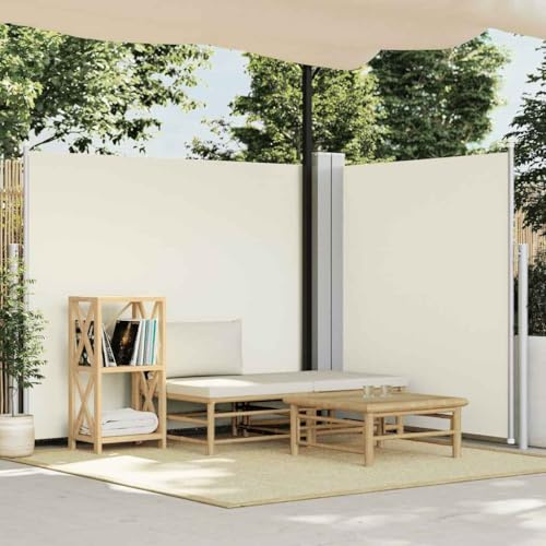 Store Latéral Extensible Extérieur, Brise Vue Rétractable en Polyester Résistant UV, Toile Déperlante avec Revêtement PU, Paravent Extérieur, Fonction Enroulement Automatique, Crème, 180 x 0-600 cm