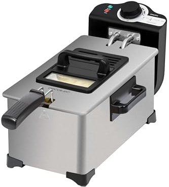 Cecotec Friggitrice Elettrica 3L Cleanfry 3 L Full Inox. 2000W, Acciaio inossidabile, Filtro OilCleaner, Corpo, Cubeta, Tappo e Cestello in Acciaio Inox, Tappo con Finestra e Filtro Antiodori