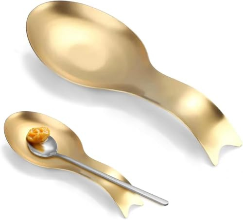 Lnwwrv Portacucharas de Acero Inoxidable para Estufa y encimera de Cocina, portacucharas Pulido para Cocina, Bandeja portacucharas de Cocina Duradera,Oro