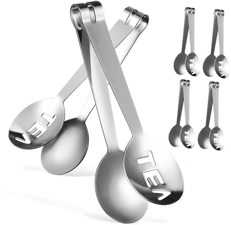 HIAKDOFT 6 piezas Pinzas Exprimidoras de Bolsas de Té Acero Inoxidable Clip Seguro y Multifunción para Infusiones Filtro y Sujetador Versátil para Hogar y Cocina