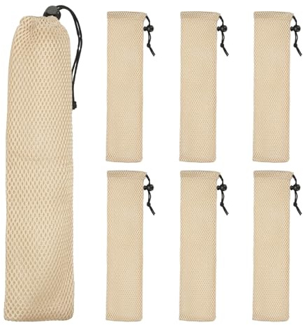 sourcing map 6 Pcs Pouch Bag Straw Carrying Cases, Portable Cutlery Sleeve Chopstick Case Utensil Bag for Home Travel Outdoor Storage Fork Spoon Chopsticks, L & Beige