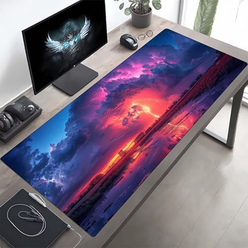 Gaming Mauspad 700x300x3 mm Gaming Mousepad XXL Himmel Lila Mauspad Schreibtischauflage, Genähte Kanten Mausmat, rutschfeste Gummibasis, Schreibtisch Schutz für Home Büro, Geschenke PjY7062 J-E