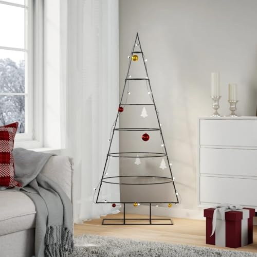 Iiaky Weihnachtsbaum Metall Groß Metall Weihnachtsbaum für Dekorationen Christbaum mit Ständer,Platzsparend DIY Dekoration Weihnachtsdeko-Schwarz-150 cm