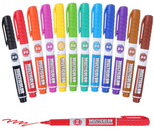 Thboxes 12 Colour Whiteboard Pens, Erasable Thin Whiteboard Markers Dry Wipe Pens for Whiteboards Glass Plastic Coloured Dry Erase Marker Pens for School Office Home