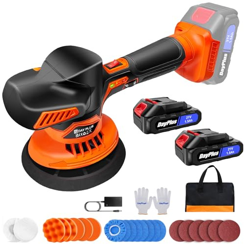 21V Cordless Polisher & Sander Kit – 6-Speed Variable Polishing Machine, 2×1.5Ah Batteries, Charger, 18PCS Accessories for Car Detailing, Waxing, Sanding – Lightweight & Easy to Use