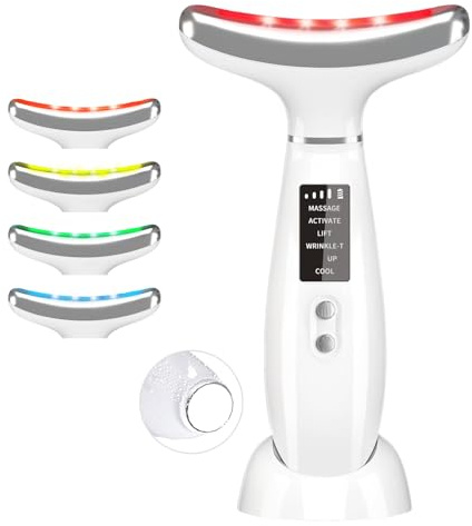 Red Light Therapy for Face and Neck, Portable Face Massager Tool with Vibration, 4 Color LED Facial Light Therapy Device for Skin at Home, Micro-Current Vibration Facial Cold and Hot Service