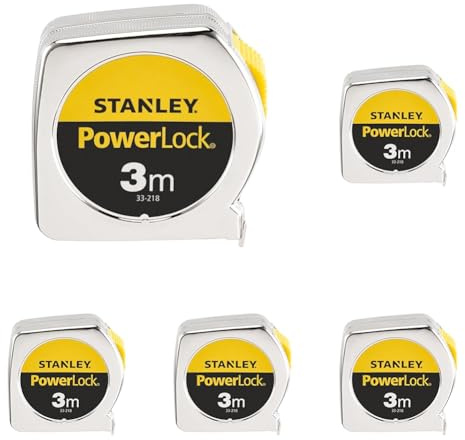 STANLEY Maßband Bandmaß/Messband Powerlock (aus Metall, Maßband 3 m lang, mit Gürtelclip, extra starkes Band, gebogen, beidseitige Skala, Mylar-Schutzschicht, Endhaken zweifach vernietet) 1-33-218