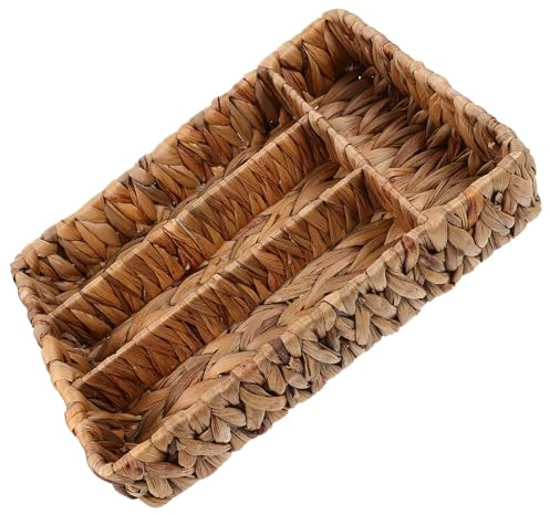 Ipetboom Panier de Rangement en Jacinthe D’Eau Tressée Grand Format Rectangulaire Organiseur Étroit Compartimenté pour Couverts et Ustensiles Cuisine pour Tiroirs et Stockage Domestique