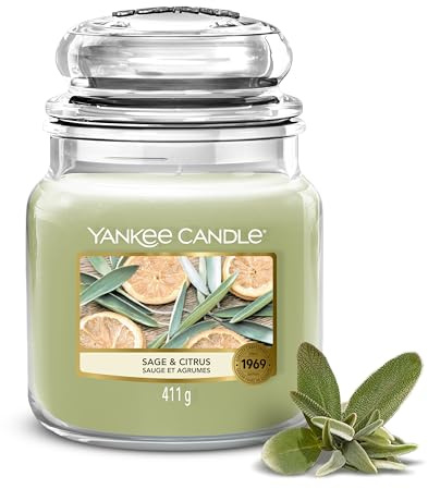 Yankee Candle Candela Profumata | Sage & Citrus Barattolo Medio | Candele a Lunga Durata: fino a 75 Ore | Regali Perfetti per Donne