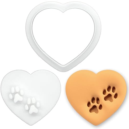 BAKERLOGY Heart Paw Print Mini Cookie Cutter and Stamp Set – Dog Lover Fondant Embosser, Pet Themed Cupcake Topper Mold for Birthday, Valentine’s Day & Puppy Party Baking