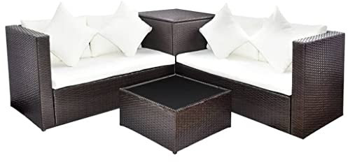 vidaXL Garten Lounge Set mit Auflagen 4-TLG., Gartenmöbel mit Sofas Tisch Kissen, Sitzgruppe für Garten Terrasse, Gartensofa, Braun Poly Rattan