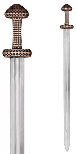 Battle-Merchant Schottisches Wikingerschwert mit Bronzegriff | 9. Jahrhundert, Insel Eigg, Schwert inkl. Scheide, Replik, Gesamtlänge 97 cm, Historisches Sammlerstück & Dekoration, ab 18