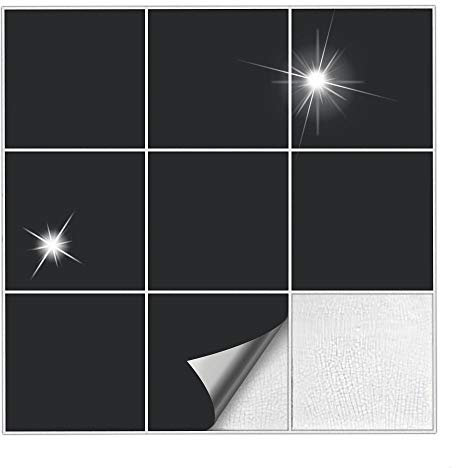 Kiwistar Fliesenaufkleber Schwarz Glänzend - 10 x 10 cm - 25 Stück - Klebefliesen zum Überkleben von Wandfliesen - Fliesensticker für Küche Bad Fliesenmuster - selbstklebend und wasserfest