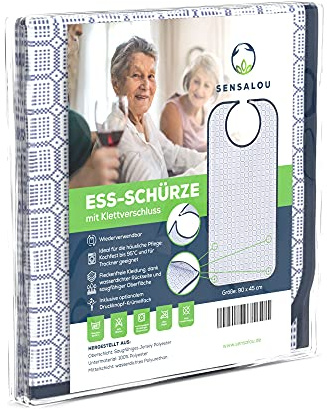 Sensalou Lätzchen für Erwachsene - Ess-Schürze mit Auffangtasche, 90x45 cm | Wasserdichter Senioren-Latz aus Frottee - Waschbar bei 95 Grad - Kleckerschutz mit Klettverschluss für Damen & Herren