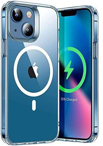 Hikissny Magnetische Silikonhülle Hülle Kompatibel mit iPhone 13 Mini Magsafe Ladegerät Silikon Handyhülle, Dünn PC Zurück TPU Anti Gelb Stoßfest Crystal Clear Case für iPhone 13 Mini