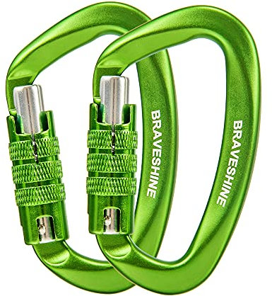 BRAVESHINE Karabiner Karabinerhaken, 12KN Twist Lock Karabiner 80mm Aluminium Karabinerhaken groß mit Belastbarkeit bis 1200KG für Hängematte Sonnensegel Schaukel, 2 Stück