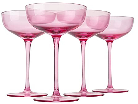 Luxuriöse Cocktailgläser mit rosafarbenem Kristall, 200 ml, elegante farbige Champagner- und Martini-Stielgläser, einzigartiges Vintage-Barwagen-Glaswaren, Geschenk für Frauen, Hochzeitsliste