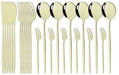 24 teile/satz Gold Spiegel Besteck Set 18/10 Edelstahl Geschirr Geschirr Besteck Besteck Set Abendessen Messer Kuchen Gabel Löffel Set essgeschirr (Color : Champagne)