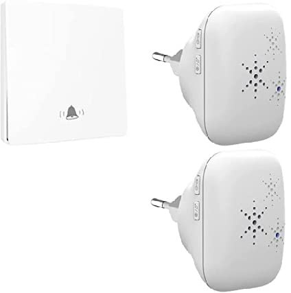 KIT Sonnette sans Fil et sans Pile Écologique Extérieur Étanche IP 65 Neige Pluie - Émetteur Longue portée - 2 Carillons Format Mini - Récepteur enfichable - 4 Niveaux de Volume - 38 Mélodies