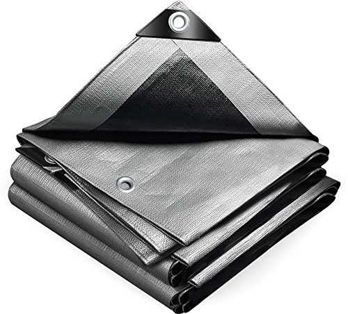 VOUNOT® 1.5x6m Abdeckplane 240 g/m² Wasserdicht LKW Plane mit Ösen, Schutzplane Gewebeplane für Gartenmöbel Holz Trampolin Poll Auto, Reißfest Beidseitig Beschichtet, Grau