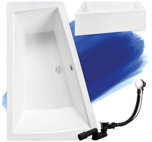 BADLAND Eckbadewanne Badewanne für zwei Personen Intima Größe: 170-180 x 125 cm Links Rechts mit Acrylschürze, Füßen und Ablaufgarnitur mit/ohne Kopfstützen (180x125 LINKS mit Kopfstützen)