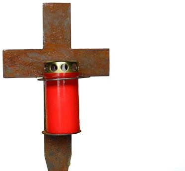 Croix funéraire patinée avec bougeoir, décoration funéraire, mort, décoration funéraire