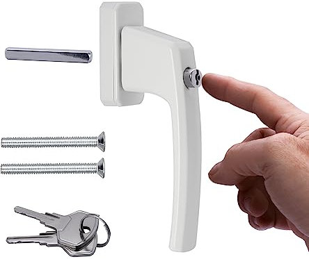 Stahlia Abschließbare Fenstergriffe Aluminium (1 Stück) Weiß ergonomisch Druckknöpfe Balkontürgriff Fenstersicherung Fensterbeschläge Fensterschloss