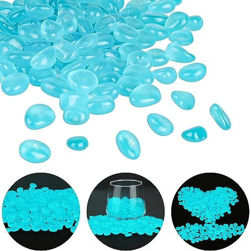 RVLZKCPG 300 Piezas Piedras Luminosas Jardin Azul, Piedras Decorativas Jardin, Piedras Fluorescentes, Piedras Decorativas para Jarrones, Acuario, Macetas, Balcón