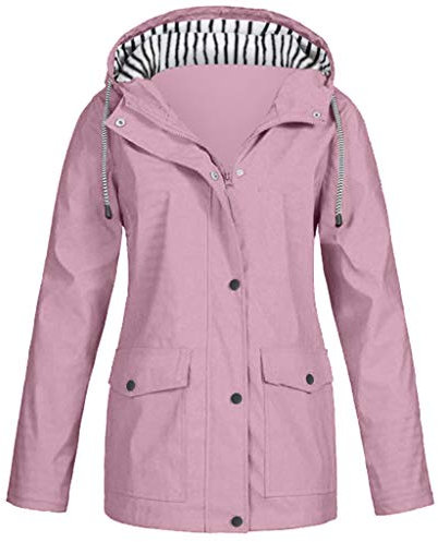 Cocila Ladies Windproof Rain Jacket Plus Outdoor Hooded Raincoat Solid Size Rain Jacket Windproof Women Women's Coat Fleece Sweater Women (Watermelon Red, XXL)