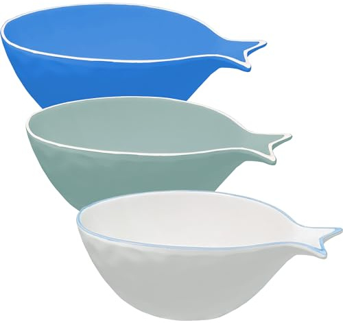 MERCURY SRL Cuenco en forma de pescado - de cerámica - Forma ovalada - Ensaladera - Bandeja - Colores surtidos - 1 pieza - 15,5 x 11 x 6 cm