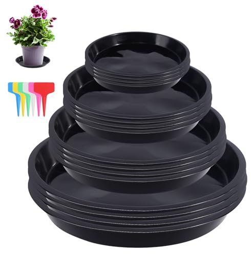 DUTIFUL 16 Stück Blumentopf Untersetzer Blumenuntersetzer Rund Plastik Pflanzen Untersetzer Blumentopf mit Etikett Pflanzenuntersetzer Rund Blumen Untersetzer für Innen und Außenpflanzen