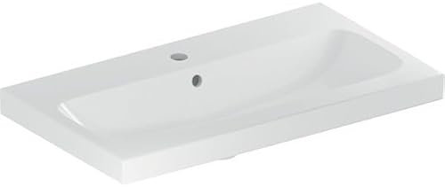 Geberit iCon Light Waschtisch mit verkürzter Ausladung, 75 cm x 42 cm, mit Hahnloch, mit Überlauf,501842, 501.842.00.1, Farbe: weiß matt